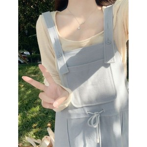 
Early autumn milk blue casual strap dress for women in spring and autumn gentle age-reducing high waist lace sleeveless vest long skirt