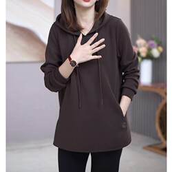 Casual Versatile Hooded Sweatshirt for Women, Spring 2026 New Style, Plus Size, Loose Fit, Slimming, Age-Reducing, Fashionable Top for Moms