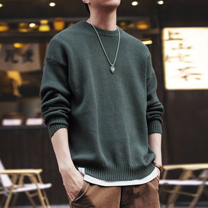 
Green deer American retro heavyweight pineapple pattern sweater for men in autumn trendy brand round neck with lazy knitted sweater for men