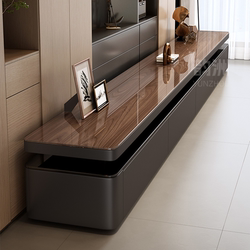 Solid Wood Tv Cabinet for Living Room, Italian-Style Minimalist Storage Cabinet, Simple Double-Layer Floor-Standing Coffee Table and Tv Cabinet Combination