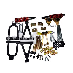 Modification of accessories for beach car go karts with four wheel upper and lower rocker arms for shock absorption, self-made hub seat, sheep horn shaft flange seat