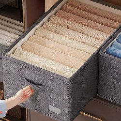 Jiabangshou Storage Box Organizer for Wardrobe Storage, Foldable Fabric Storage Basket for Clothes and Pants, Made of Cotton and Linen