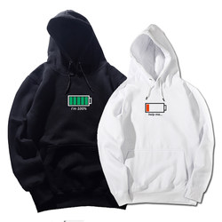 2021 Autumn and Winter Fleece-Lined Jacket Low Battery Men's and Women's Couple Hooded Pullover Sweatshirt Youth Versatile Top