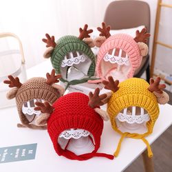 Baby hat autumn and winter boys baby woolen hat antlers ears girls ear protection knitted hat children warm hat