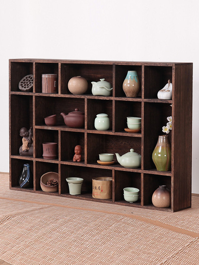 茶棚 無垢材 ティーカップラック - 日本風ディスプレイシェルフ