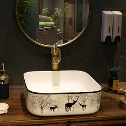 Nordic Ceramic Countertop Washbasin Square Deer-Shaped Simple Light Luxury Basin for Home Bathroom Single Basin Washbasin