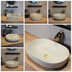 Retro Countertop Basin, Imitation Stone Outdoor Washbasin, Single Basin, Art Basin, Ceramic Washbasin, Terrace Pool, Balcony Basin