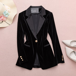 High-end black gold velvet suit jacket for women in spring and autumn style slim and fashionable velvet suit small suit top
