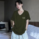 Pure cotton front shoulder short-sleeved T-shirt for women 2025 new summer large size loose niche military green couple outfit V-neck top