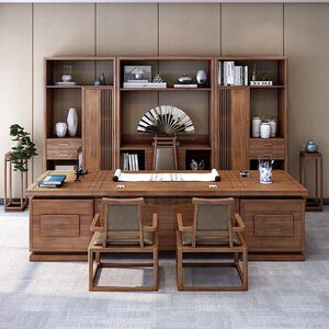 
New Chinese style solid wood boss desk North American black walnut modern minimalist executive desk office high-end furniture customization