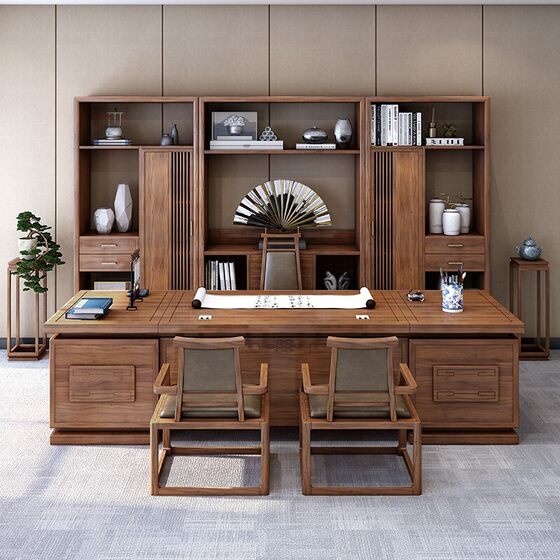 
New Chinese style solid wood boss desk North American black walnut modern minimalist executive desk office high-end furniture customization
