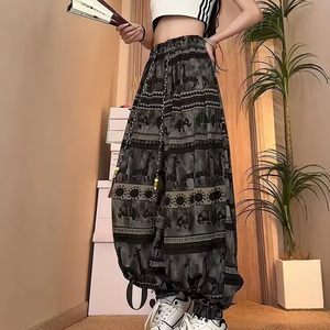 
Thai elephant ice silk pants for men and women, summer thin wide-leg bloomers, new Chinese style harem pants, beach flower pants