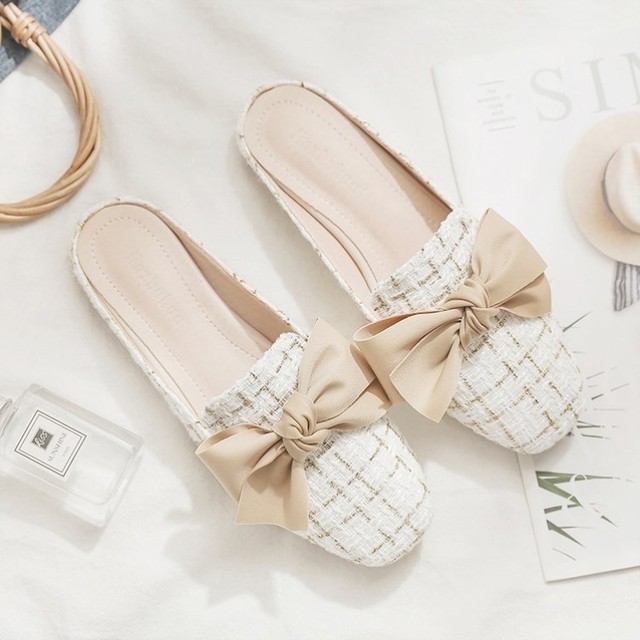 Slippers for women summer outer wear 2024 new heelless fairy style versatile flat bottom toe half drag small fragrance style lazy shoes