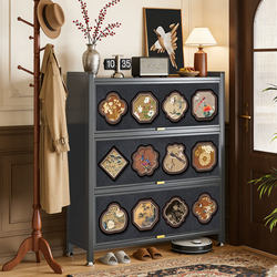 Vintage-Style Shoe Cabinet for Home Entrance, New Model, Steel Multi-Layer Large-Capacity Storage Cabinet, Integrated Wall-Mounted Dust-Proof Shoe Rack