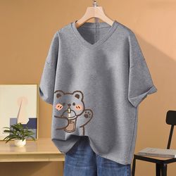 Plus-Size Women's Summer Oversized Pure Cotton V-Neck Short-Sleeve T-Shirt 2025 New Design Slimming Top