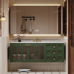 Original Oak French-Style Vintage Bathroom Cabinet Set, Bathroom Vanity Sink Cabinet, Cream-Style Wall-Mounted Smart