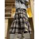 Bald stitching waste soil wind hair, woolen skirt, women autumn and winter 2024, thin grid small, A -line cake long skirt