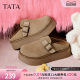 TATA He and her thick sole thick sole Birkenstock shoes women's shoes brown half slippers women's shoes spring cotton shoes single shoes CW901AH5