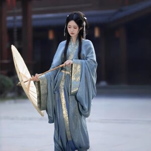 
Wei and Jin Dynasty blue Warring States robe Hanfu women's straight skirt ancient costume women's style restored tailed ancient style women's clothing 2026 new style