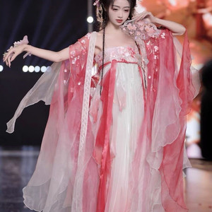 Original Hanfu [Peach Blossom] Twelve Flower God Tang Models Qi Ship Butterfly Sleeve Super Fairy Heavy Works Embroidery Spring and Summer Set