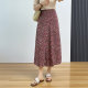 Huiyi Pavilion summer women's high waist skirt imitation silk a-line skirt Korean sweet high waist floral skirt midi skirt
