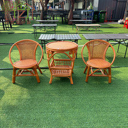 Hualuosi Outdoor Courtyard Rattan Chair Three-Piece Set Outdoor Leisure Rattan Small Chair Balcony Garden Real Rattan Chair Set