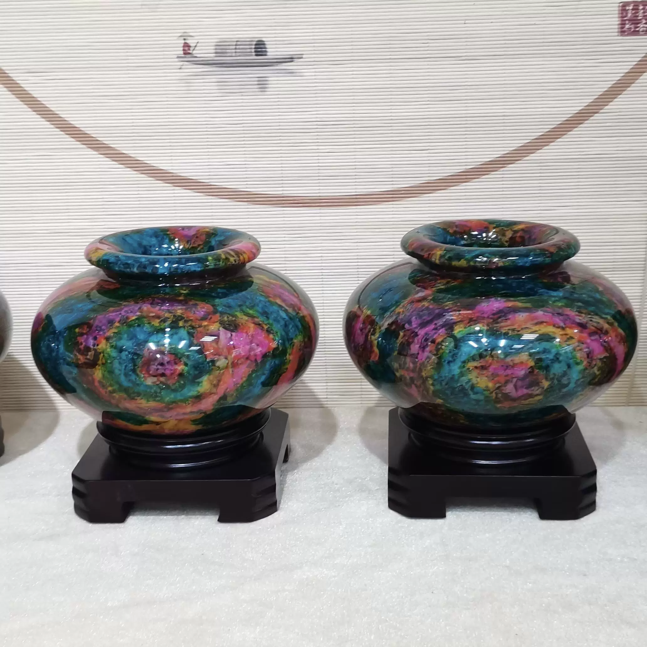 台湾　七彩玉花瓶　【新品】 臺灣七彩玉石花瓶新中式風格客廳擺設高端玉石禮盒裝飾品