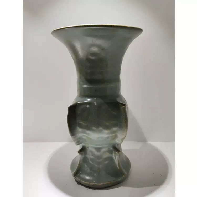 宋代官窑青瓷花觚全美品古董瓷器宋朝官窑出土瓷器古玩收藏青瓷花
