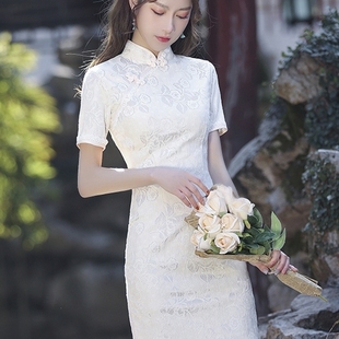 白色旗袍年轻款少女改良短款连衣裙