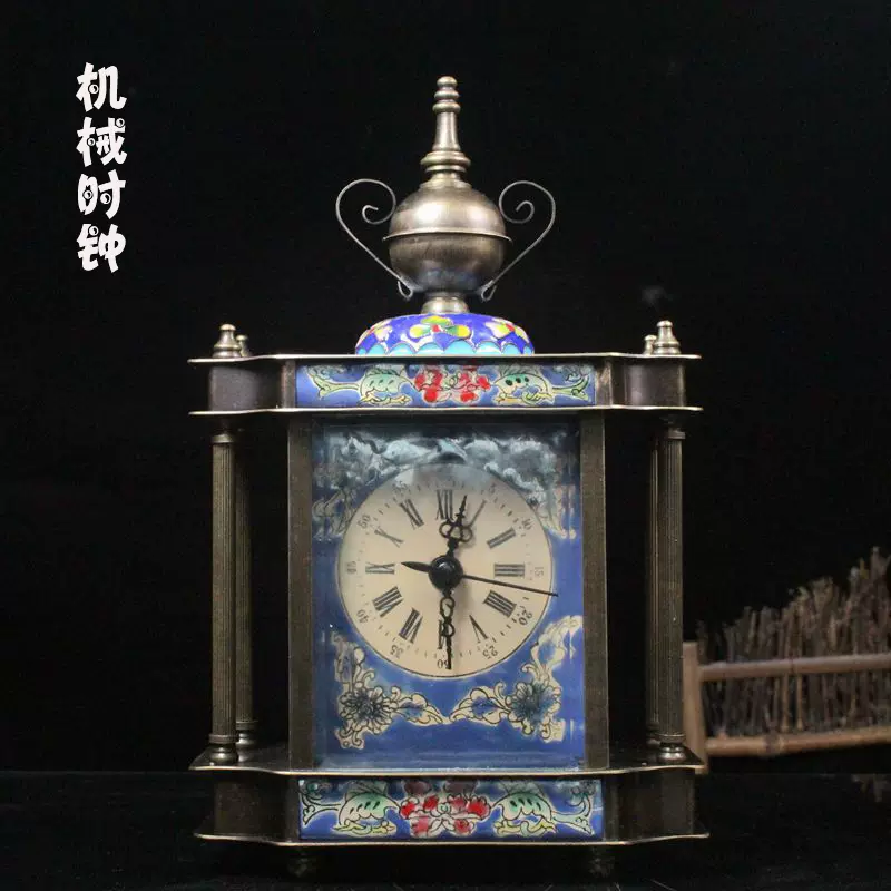 国内外の人気集結！ 【徳】旧家蔵出『清 古銅彫 骨董品 景泰藍機械座鐘
