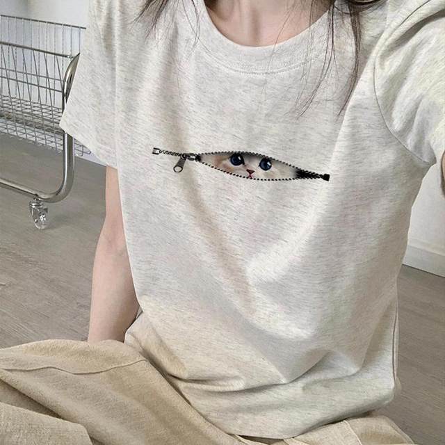 Women's 2025 new hot summer American slim fit slim gray large-size pure cotton top trendy

