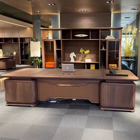 
New Chinese style North American black walnut desk modern light luxury fashion high-end office CEO boss desk