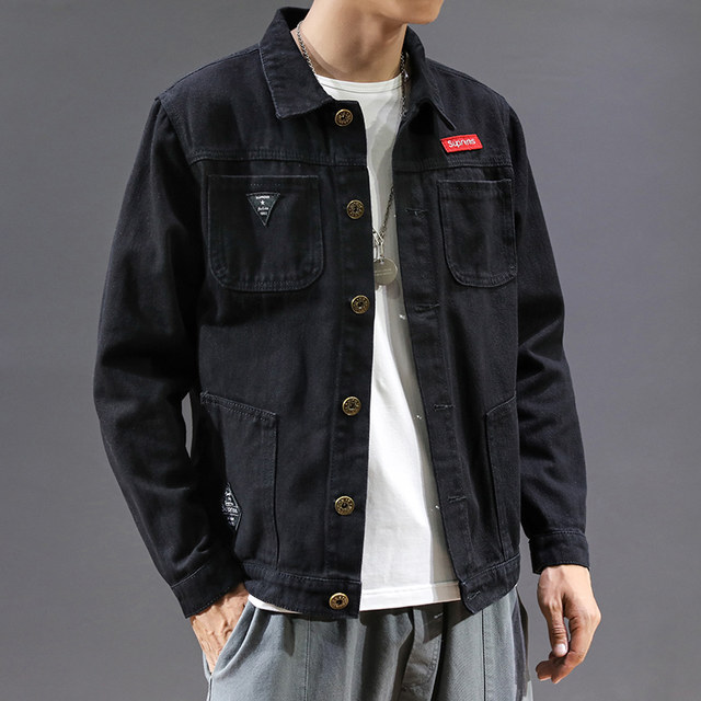 Spring and autumn functional denim jacket men's ins Korean version ...