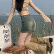 Retro denim skirt female summer skirt high -waisted retro -anti -light skirt A -line hip slimmer super short skirt