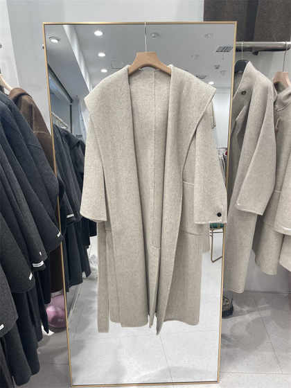 Simple temperament, hooded double -sided wool coat female long version 2024 autumn and winter Korean version of the loose lace coat
