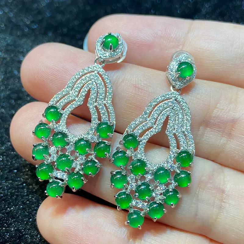 天然翡翠耳饰耳钉2025新款高级感高端纯银耳钉高端大气