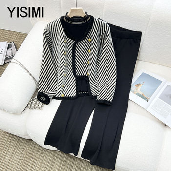 
Three-piece set of fat mothers with autumn and winter small fragrance style