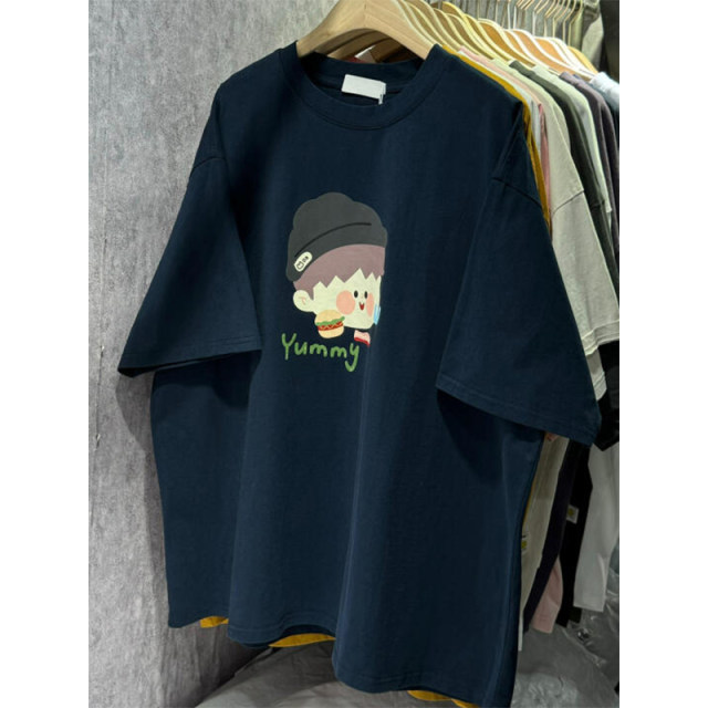 Japanese retro cartoon printed cotton short-sleeved T-shirt for women summer 2024 new hot style loose half-sleeved Hong Kong style top