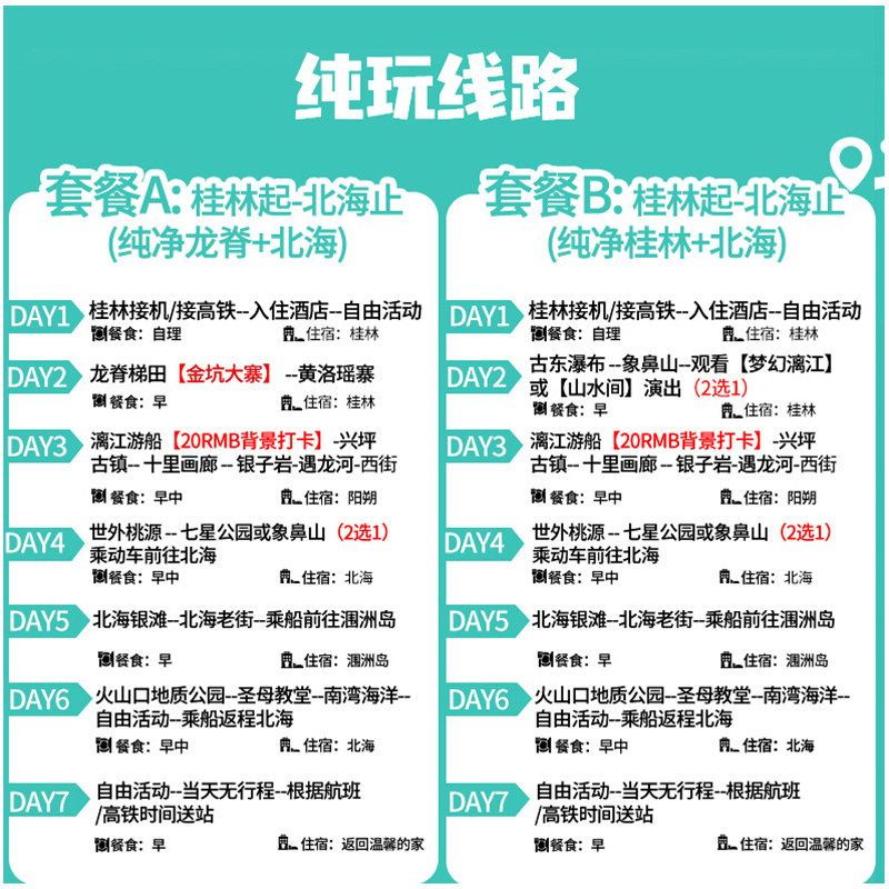 桂林+北海+7天6晚+漓江/阳朔/遇龙河/龙脊梯田/古东瀑布/涠洲岛