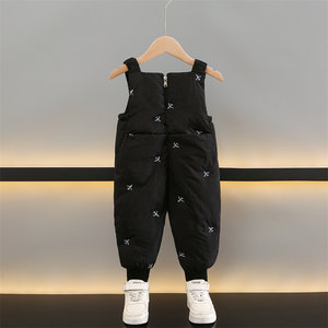 
Boys winter white duck overalls 2025 new children's jumpsuits baby girl down pants outer wear thickened