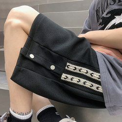 Buttoned Waffle Shorts for Men, Summer Large Size Loose Casual Mid-Length Pants, Trendy Heavy-Duty Five-Point Sports Pants for Men