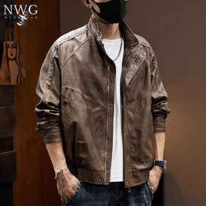 
Leather jacket men's trendy brand spring and autumn 2025 new Maillard antique motorcycle style loose jacket casual top