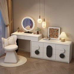 2025 New Cream-Style Dressing Table Bedroom Modern Minimalist Storage Cabinet Chest of Drawers Integrated Solid Wood Makeup Table at the Foot of the Bed