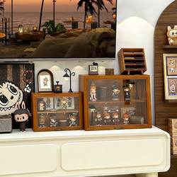 Medieval-Style Wooden Blind Box Display Stand Desktop Small Bubble Mart Trendy Toy Figurine Dust-Proof Storage Cabinet