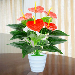 Artificial Anthurium Fake Flowers Plastic Green Radish Potted Plants Indoor and Outdoor Home Living Room Decorative Flowers and Plants Floor-Standing Ornaments