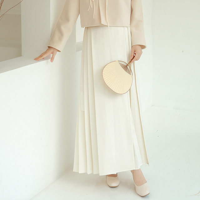New autumn and winter women's Chinese dress, slim white skirt, new Chinese style, versatile plus pleated gauze skirt, half-body long skirt