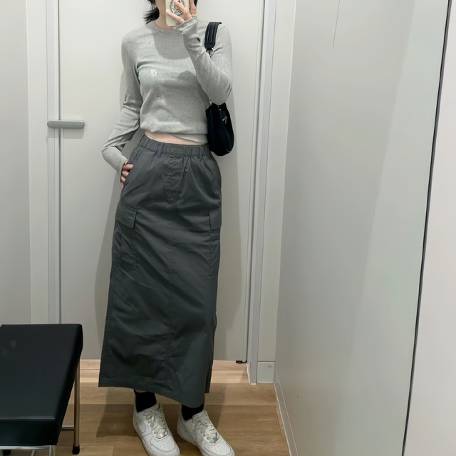 U casual work skirt retro slit skirt double pocket loose elastic waist hip long skirt women 464890
