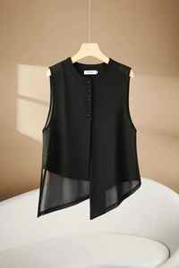 
9688 mesh summer vest for women short summer trendy summer style versatile slim asymmetrical exterior thin vest horse clip