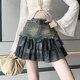 American hot girl spliced ​​denim skirt for women in summer new high-waisted age-reducing slimming style A-line pleated skirt