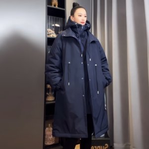 
Winter fake two-piece cotton coat for women, casual and fashionable long hooded loose slimming couple style thickened mid-length cotton coat